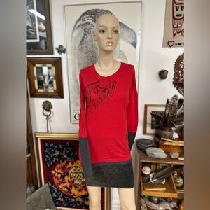 Y2K Fox 🦊 Crimson & Charcoal Grey Long Sleeve